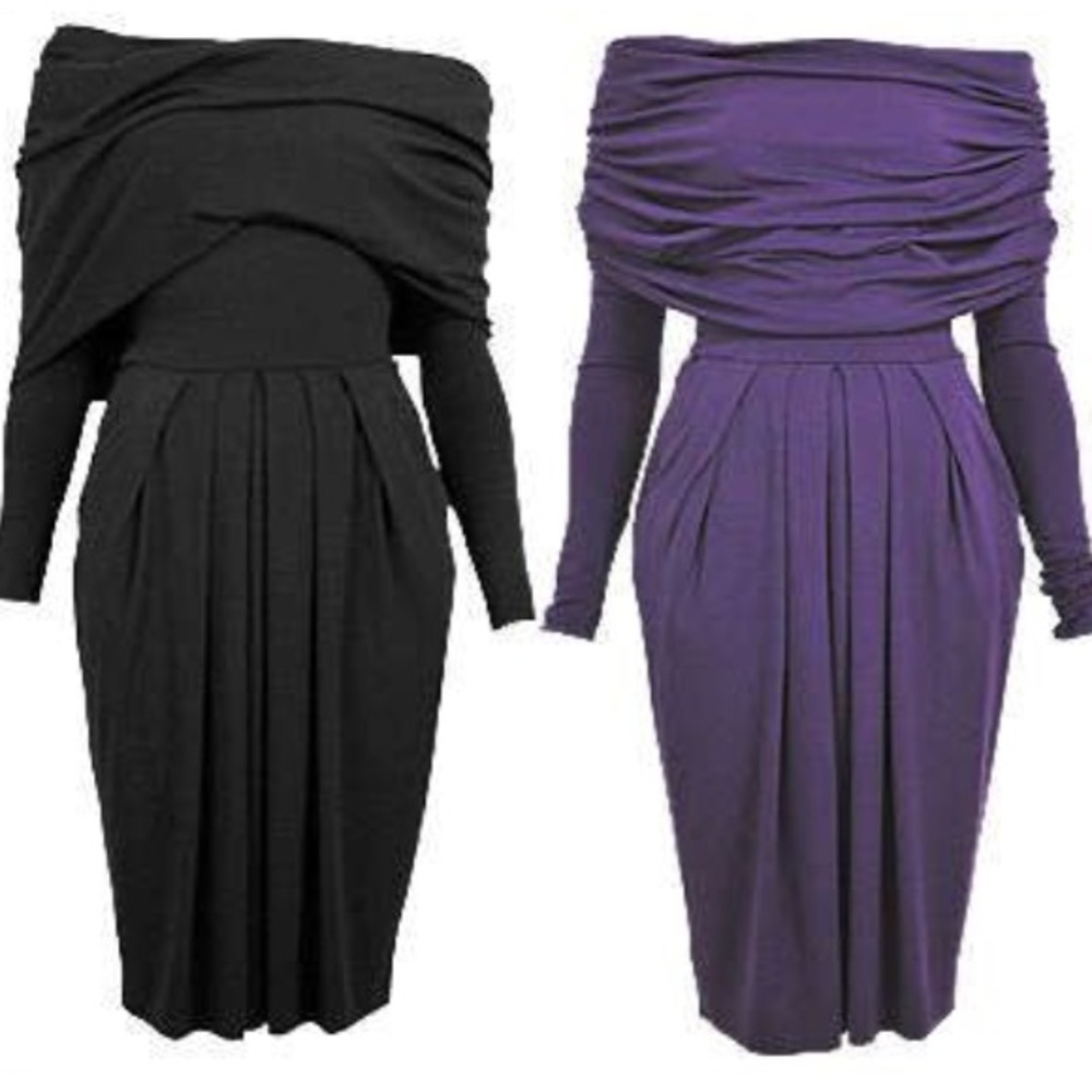 Eggplant Butter by Nadia Cowl neck midi dress